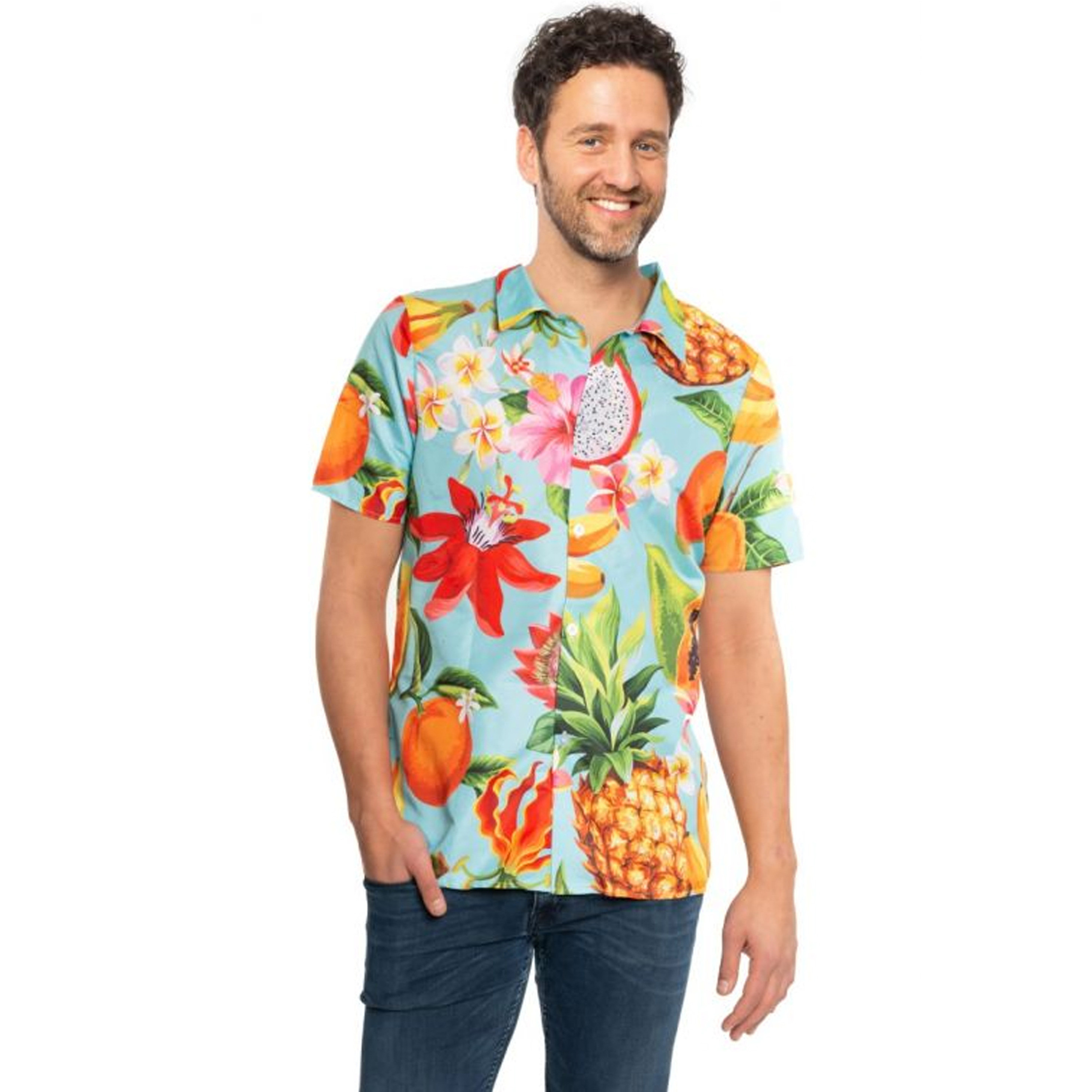 Toppers - Tropical party Hawaii blouse heren - bloemen/fruit - blauw - carnaval/themafeest - plus size