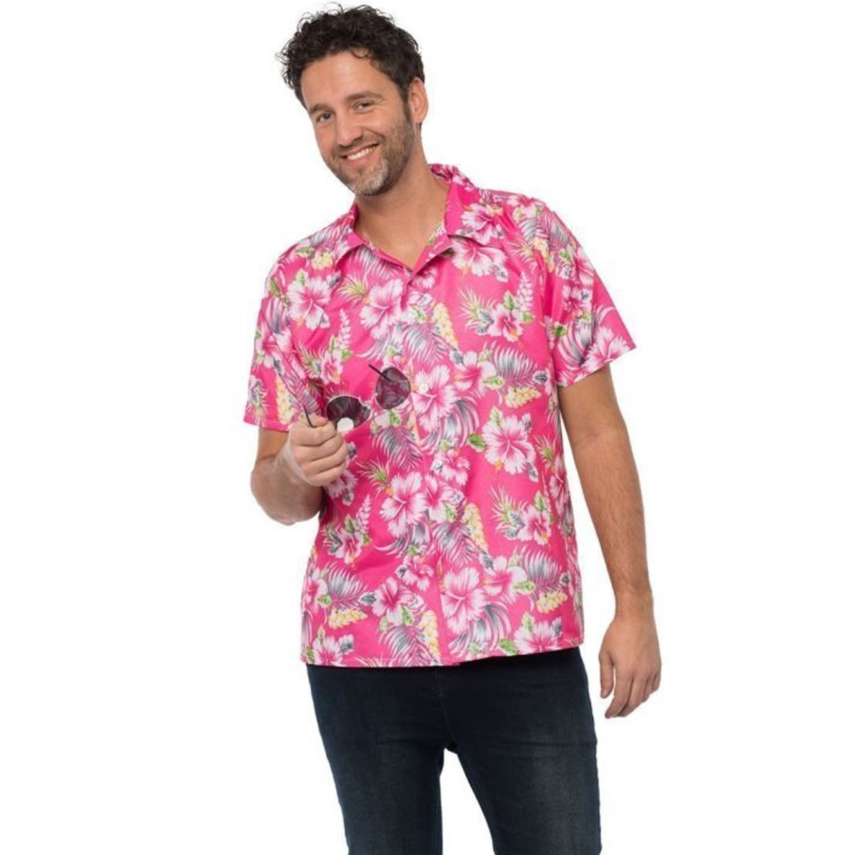 Toppers - Tropical party Hawaii blouse heren - bloemen - roze - carnaval/themafeest