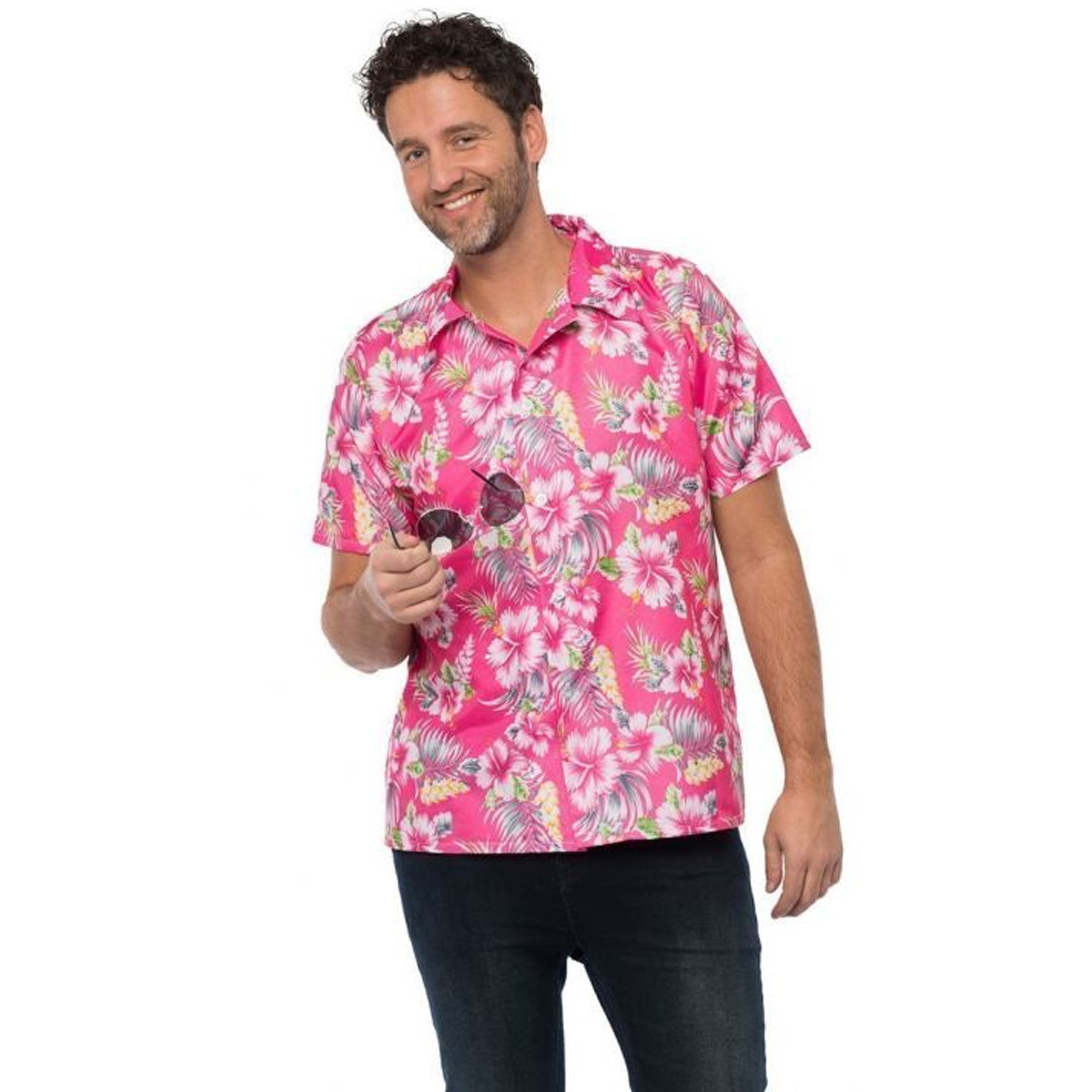 Toppers - Tropical party Hawaii blouse heren - bloemen - roze - carnaval/themafeest - plus size