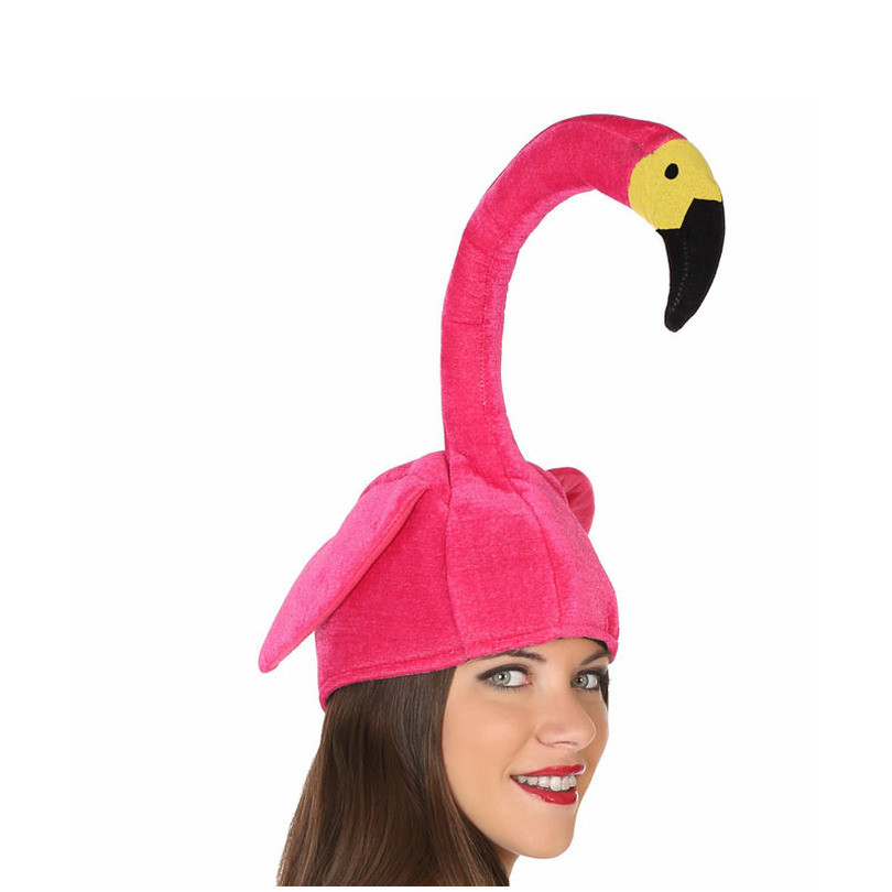 Toppers - Verkleed funny hoedje Flamingo kop - dier/vogel- volwassenen - Carnaval/Tropical/Hawaii thema
