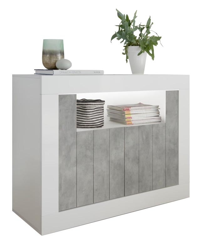 Dressoir Urbino 110 cm breed in hoogglans wit met grijs beton