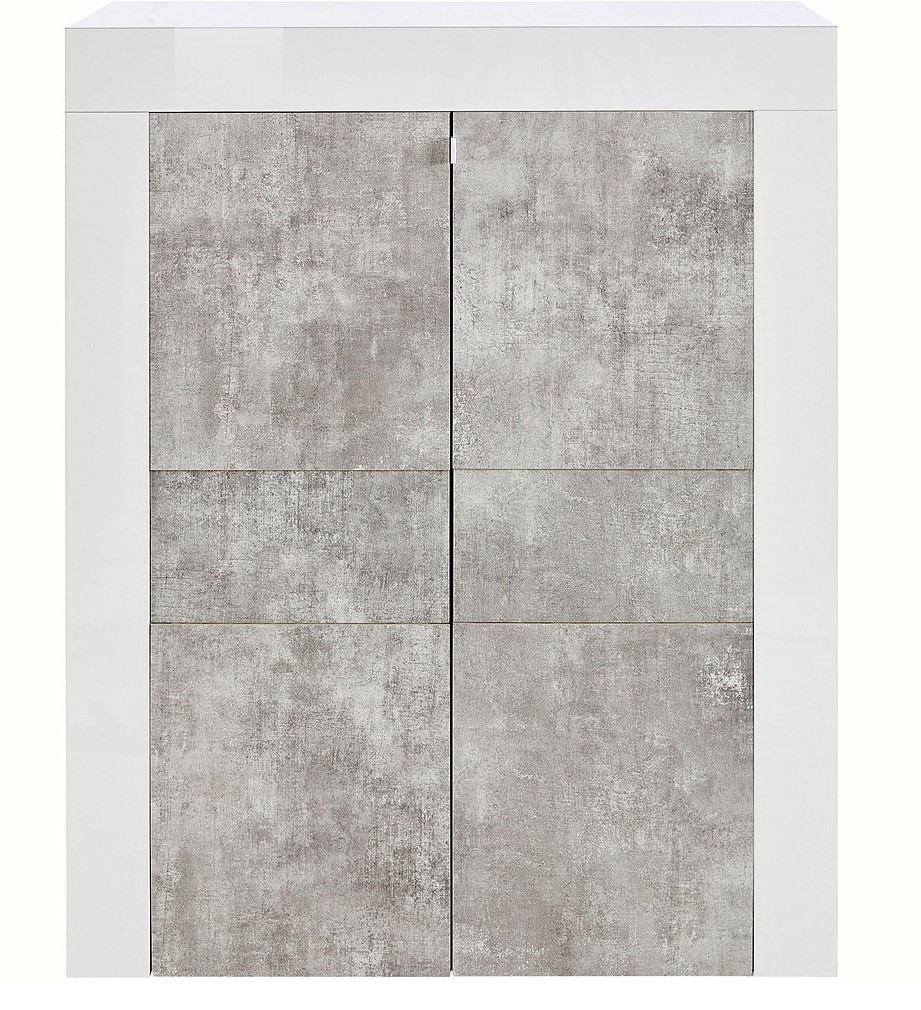 Opbergkast Easy 125 cm hoog - Hoogglans wit met grijs beton