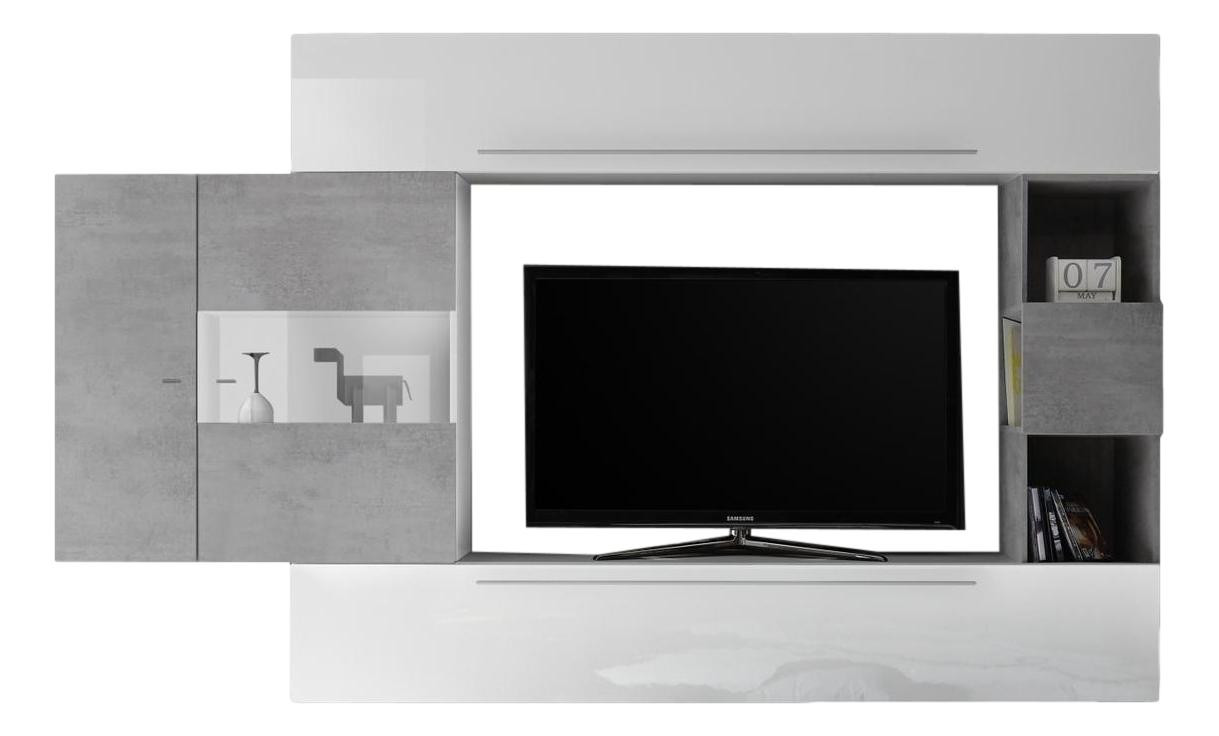 TV-wandmeubel set Vinito in hoogglans wit met grijs beton