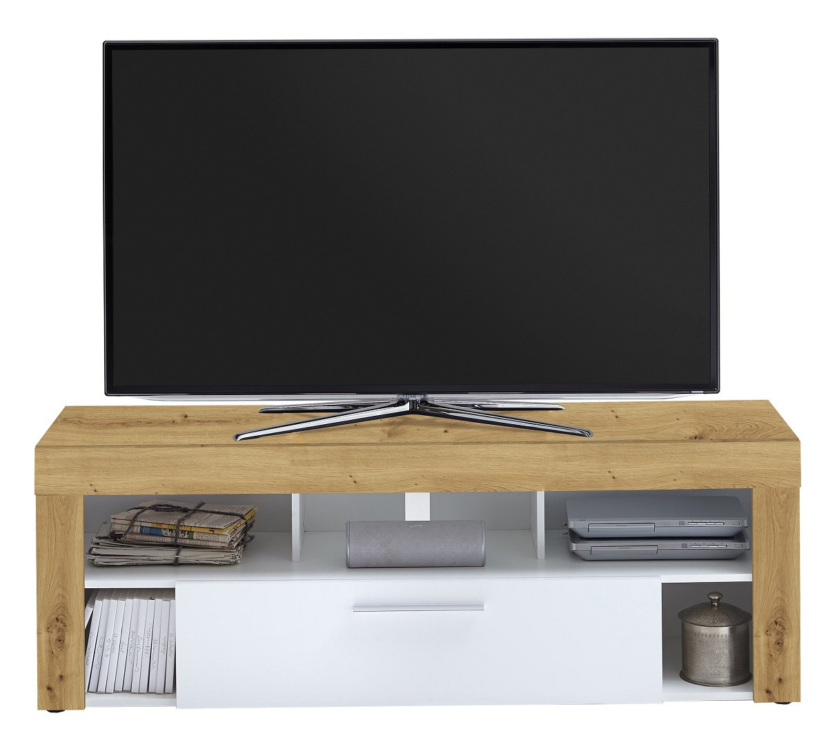 Tv-meubel Raymond 150 cm breed in artisan eiken met wit