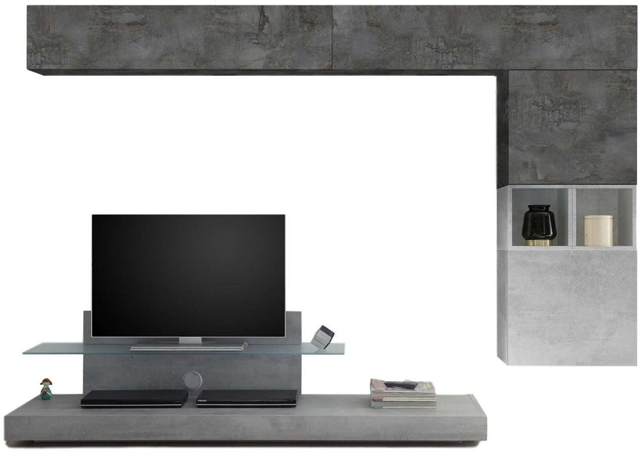 TV-wandmeubel set Chanel in grijs beton met oxid