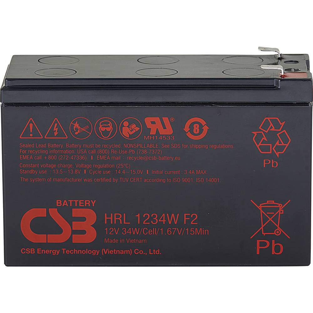 CSB Battery HRL 1234W high-rate longlife Loodaccu 12 V 8.5 Ah Loodvlies (AGM) (b x h x d) 151 x 94 x 65 mm Kabelschoen 6.35 mm Onderhoudsvrij, Geringe