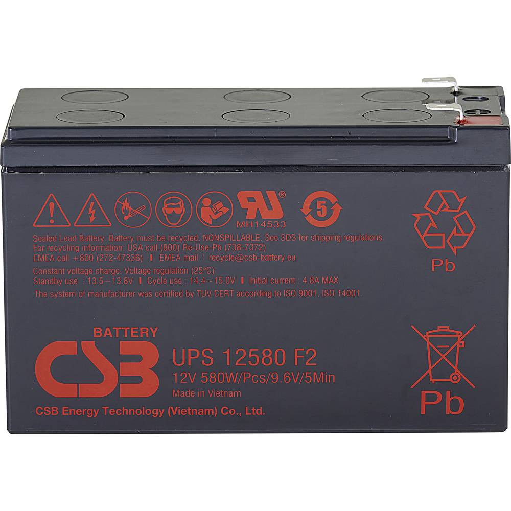 CSB Battery UPS 12580 high-rate Loodaccu 12 V 9.4 Ah Loodvlies (AGM) (b x h x d) 151 x 99 x 65 mm Kabelschoen 6.35 mm Onderhoudsvrij, Geringe zelfontlading