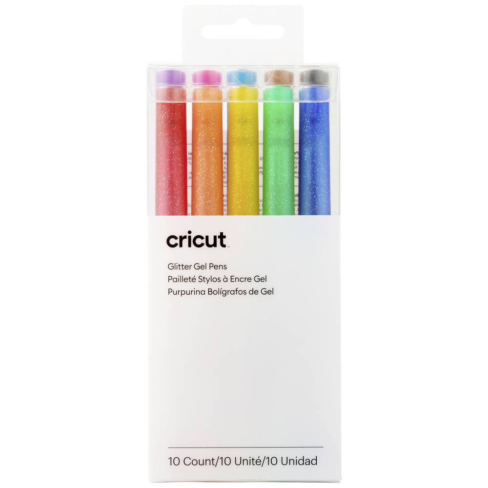Cricut Glitzer Gel 0,8mm, 10er Stiftset Blauw, Geel, Oranje, Groen, Rood, Zwart, Bruin, Lichtblauw, Roze, Lila