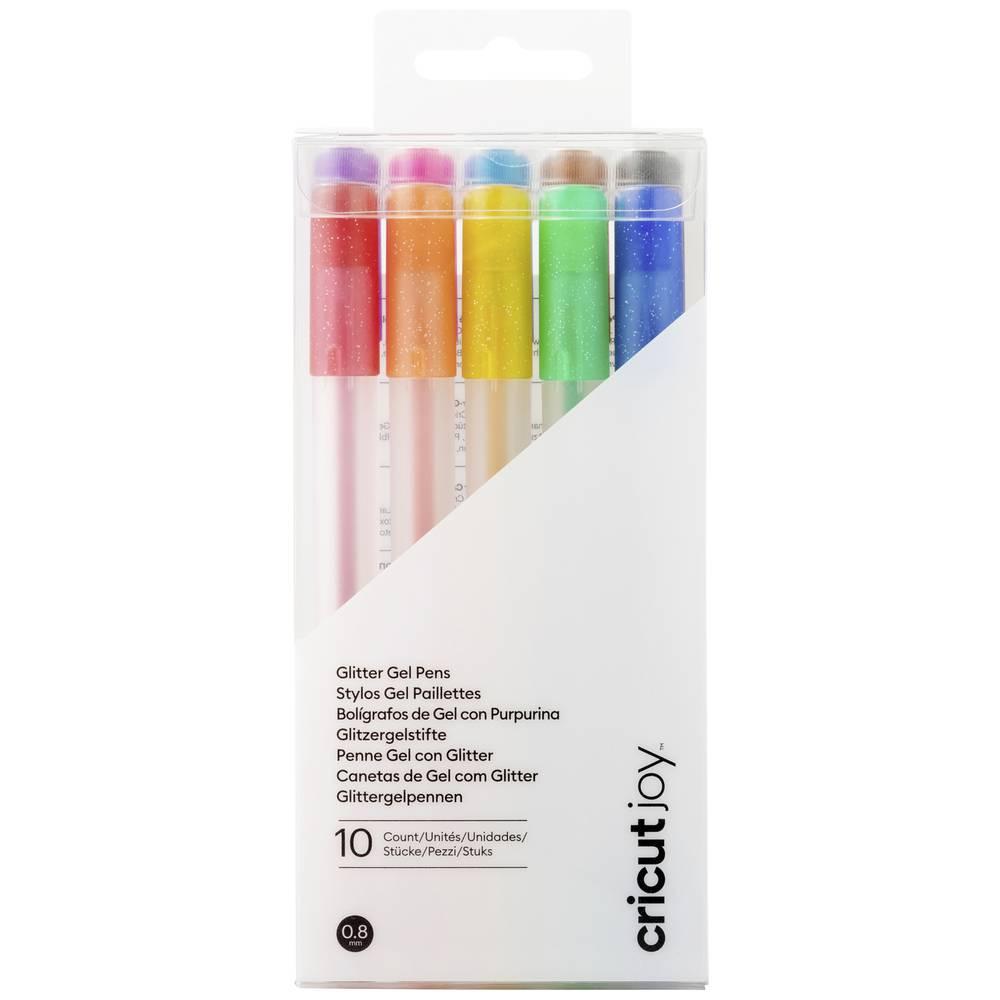 Cricut Joy™ Glitzer Gel 0,8mm, 10er Stiftset Blauw, Geel, Oranje, Groen, Rood, Zwart, Bruin, Lichtblauw, Roze, Lila