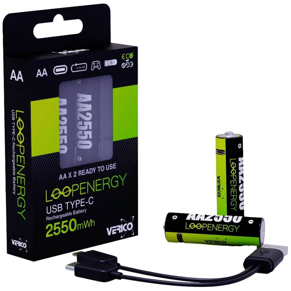 Verico LoopEnergy AA USB-C® 2550mWh Oplaadbare batterij (USB-C) Li-ion 1700 mAh 1.5 V 2 stuk(s)