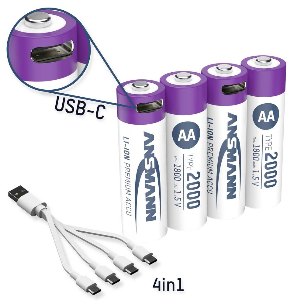 Ansmann Oplaadbare batterij (USB-C) Li-ion 2000 mAh 1.5 V 4 stuk(s)
