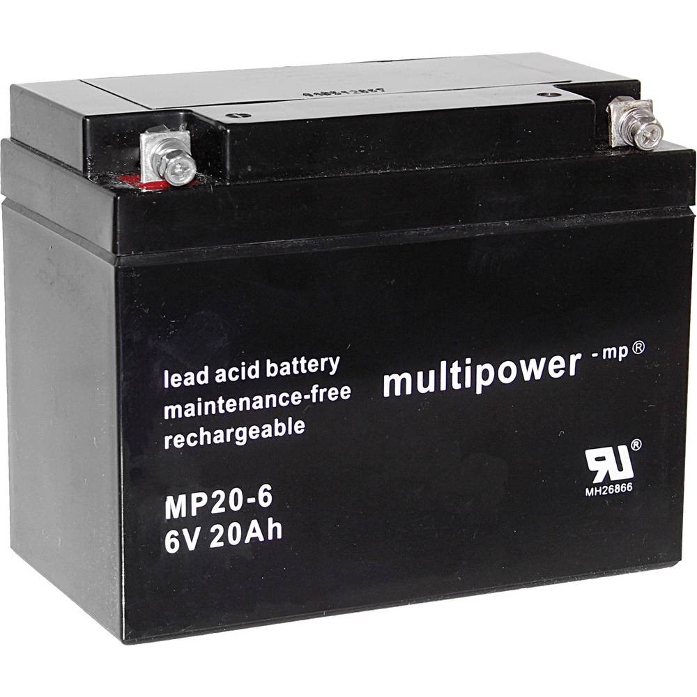 multipower MP20-6 Loodaccu 6 V 20 Ah Loodvlies (AGM) (b x h x d) 157 x 125 x 83 mm M5-schroefaansluiting Onderhoudsvrij, Geringe zelfontlading