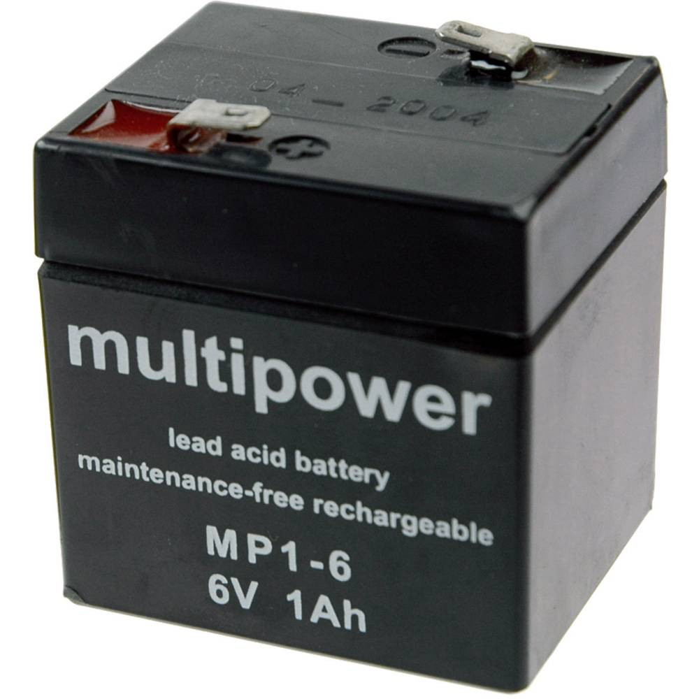 multipower MP1-6 Loodaccu 6 V 1 Ah Loodvlies (AGM) (b x h x d) 51 x 55 x 42 mm Kabelschoen 4.8 mm Onderhoudsvrij, Geringe zelfontlading