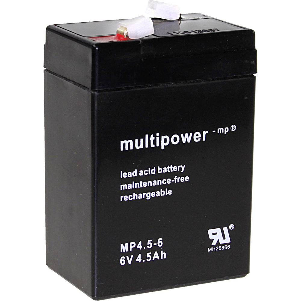multipower PB-6-4,5-4,8 Loodaccu 6 V 4.5 Ah Loodvlies (AGM) (b x h x d) 70 x 105 x 47 mm Kabelschoen 4.8 mm Onderhoudsvrij, Geringe zelfontlading