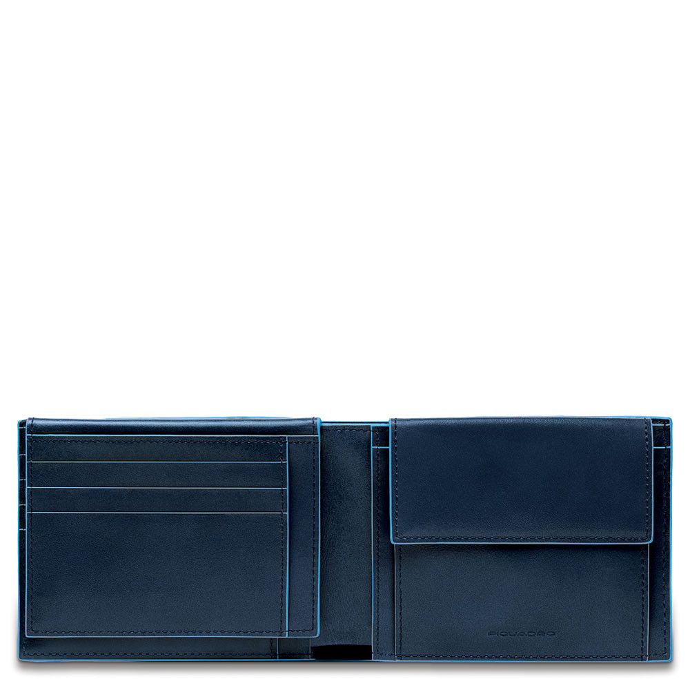 Piquadro Blue Square Men&apos;s Wallet With Flip Up With ID/Coin Pocket Night Blue