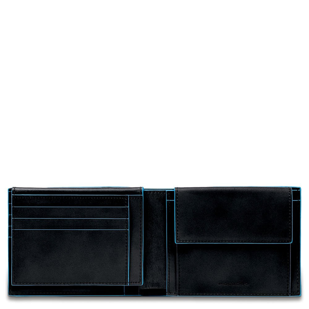 Piquadro Blue Square Men&apos;s Wallet With Flip Up With ID/Coin Pocket Black