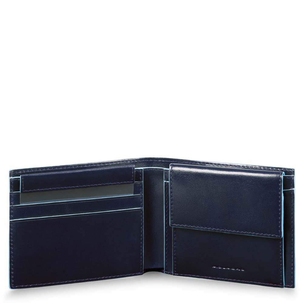 Piquadro Blue Square Men&apos;s Wallet With Coin Case Night Blue