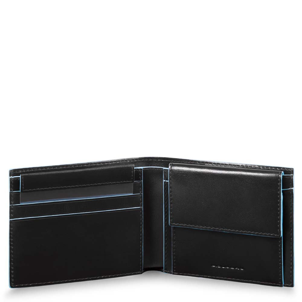 Piquadro Blue Square Men&apos;s Wallet With Coin Case Black