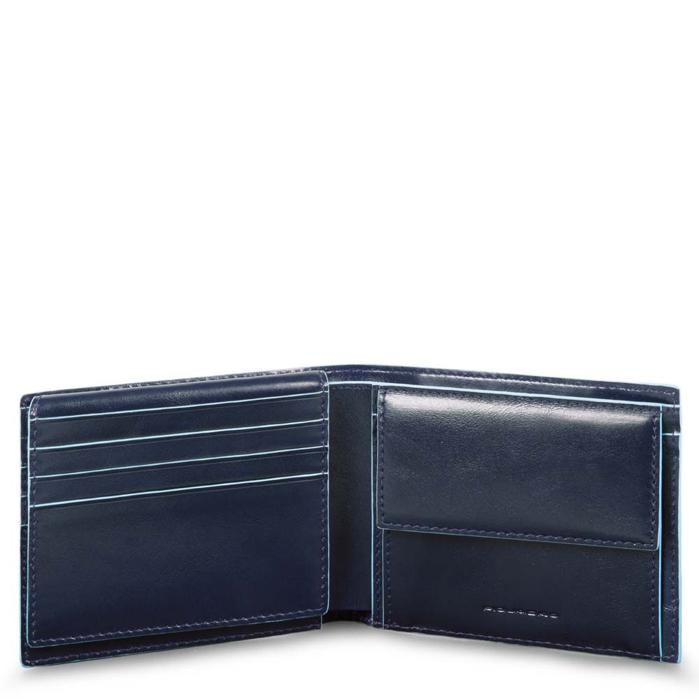 Piquadro Blue Square Men&apos;s Wallet With Flip Up/Coin Pocket Night Blue
