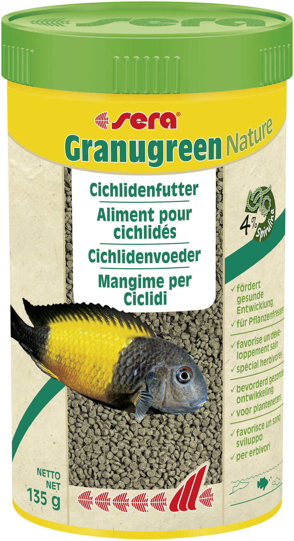 Sera Granugreen Nature 250ml - Cichliden Korrelvoer met Spirulina - Kleur en Gezondheid