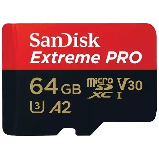 SanDisk MicroSDXC Extreme PRO 64GB 200/90 mb/s - A2 - V30 - SDA - Rescue Pro DL 2Y Micro SD-kaart Zwart