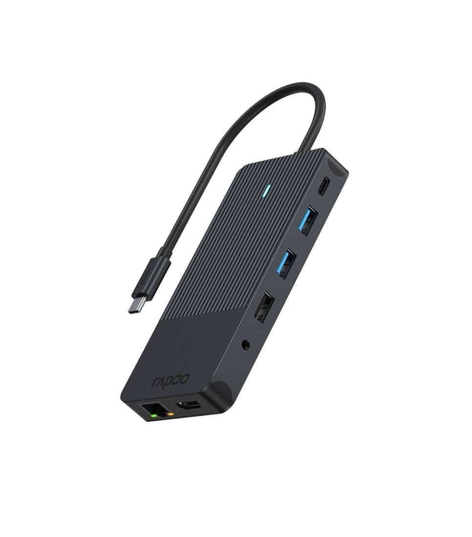 Rapoo USB-C Multiport Adapter, 12-in-1, grijs Desktop accessoire Zwart