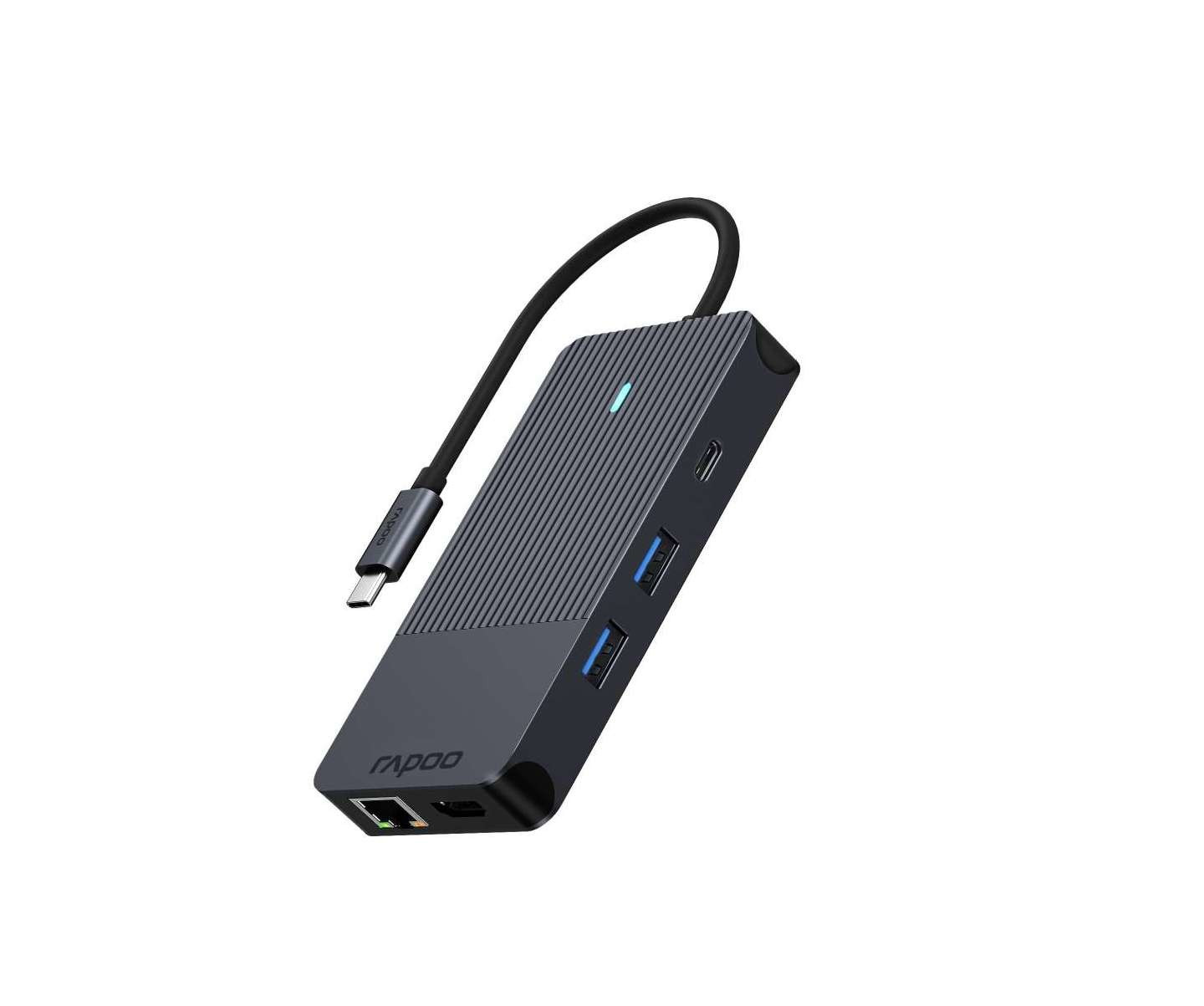 Rapoo USB-C Multiport Adapter, 10-in-1, grijs Desktop accessoire Zwart