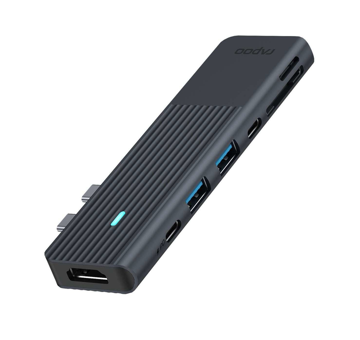Rapoo USB-C Multiport Adapter, 7-in-2, grijs Desktop accessoire Zwart