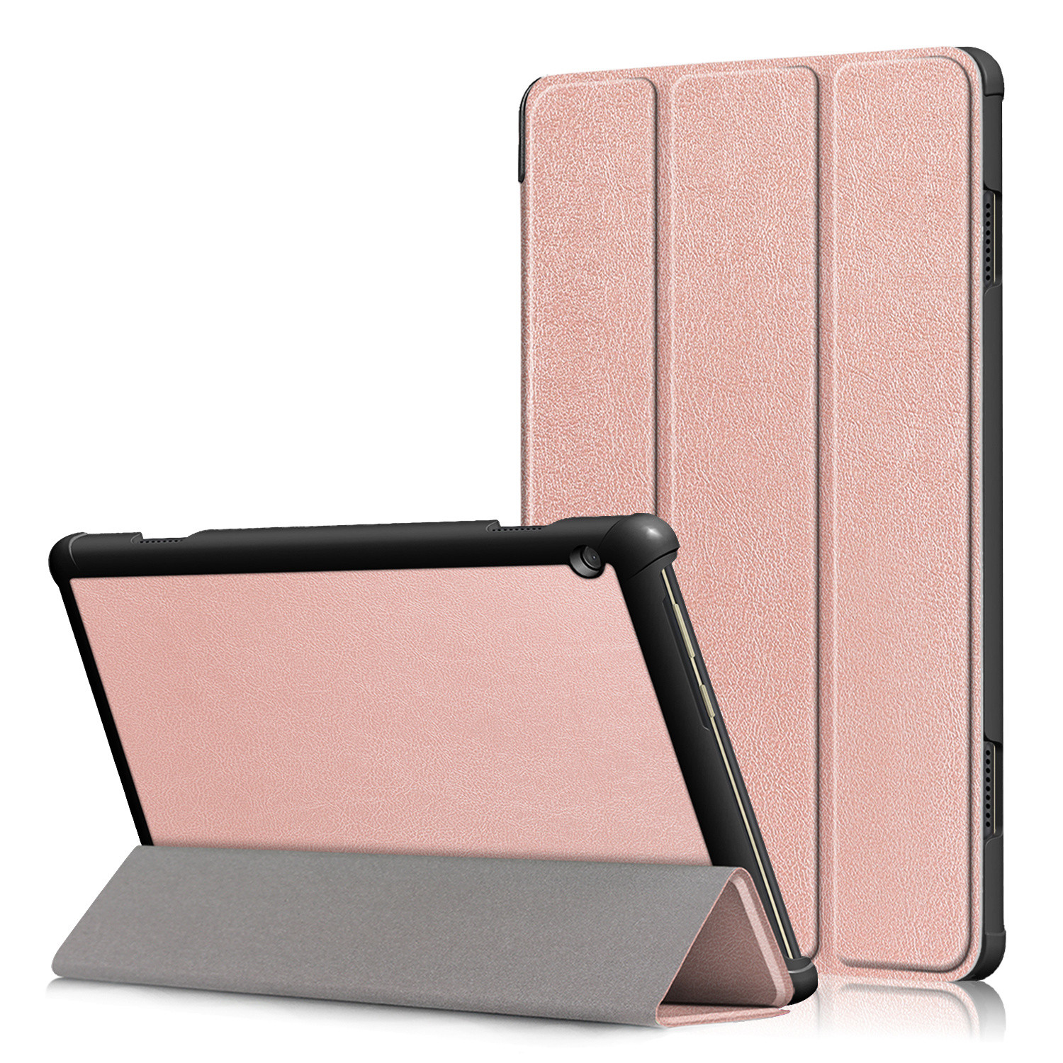 Lunso - Lenovo Tab M10 Gen 1 - Tri-Fold Bookcase hoes - Rose Goud