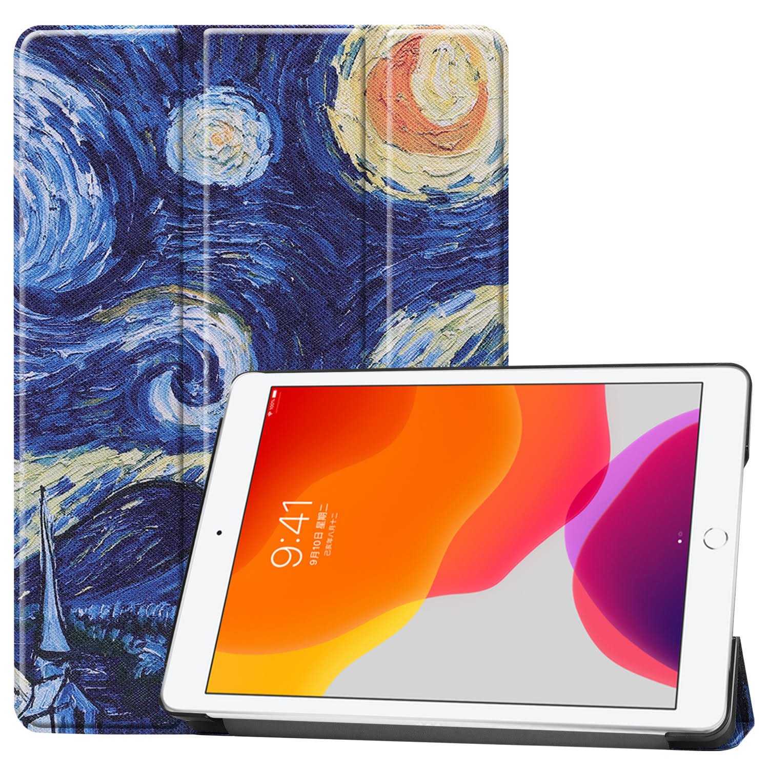 3-Vouw sleepcover hoes - iPad 10.2 inch (2019/2020/2021) - Van Gogh Sterrennacht
