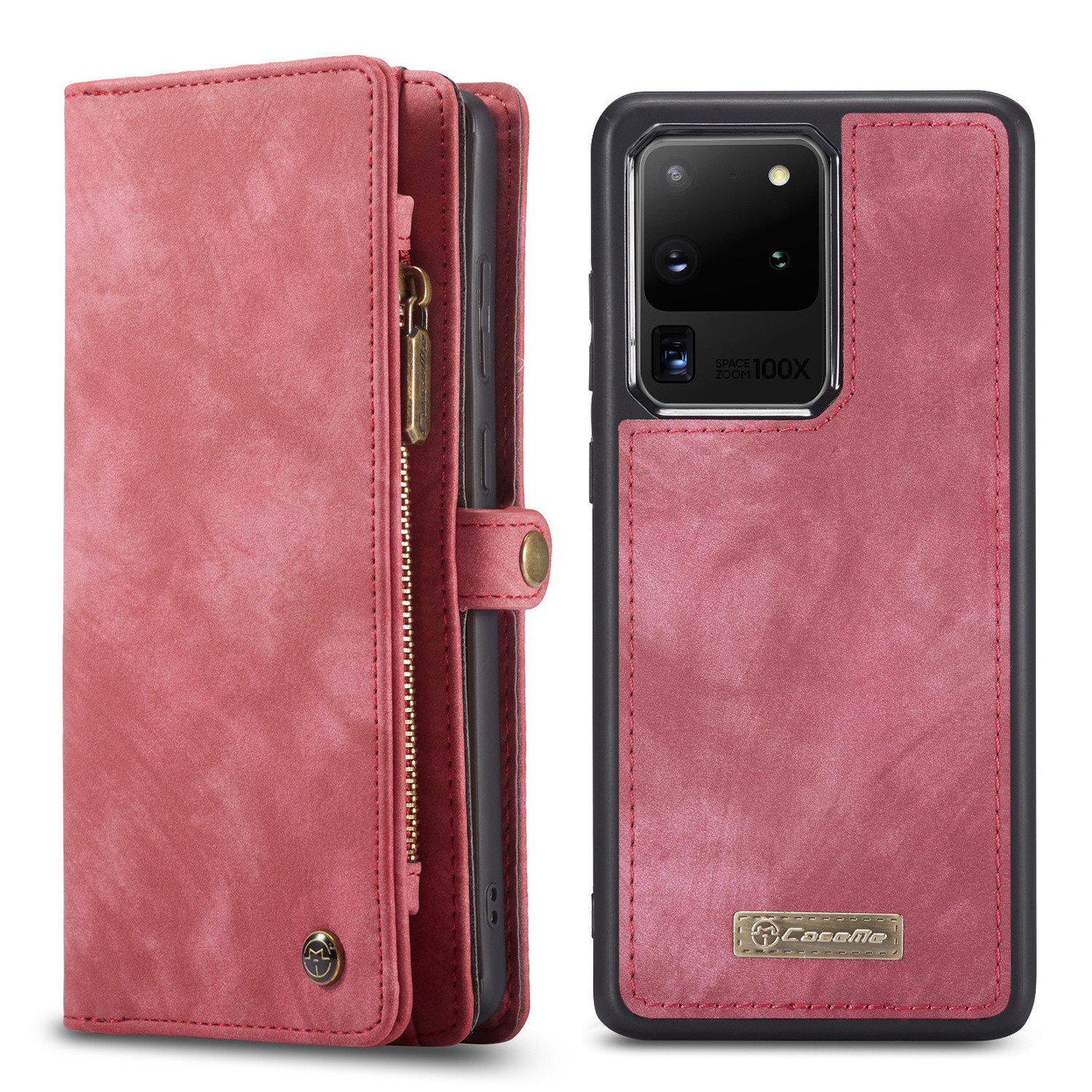 Caseme - vintage 2 in 1 portemonnee hoes - Samsung Galaxy S20 Ultra - Rood