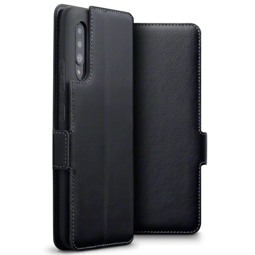 Qubits - lederen slim folio wallet hoes - Samsung Galaxy A90 - Zwart