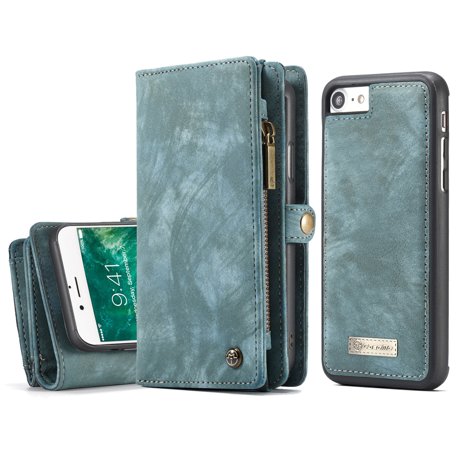 Caseme - vintage 2 in 1 portemonnee hoes - iPhone SE (2022 / 2020) / 8 / 7 / 6(s) - Blauw