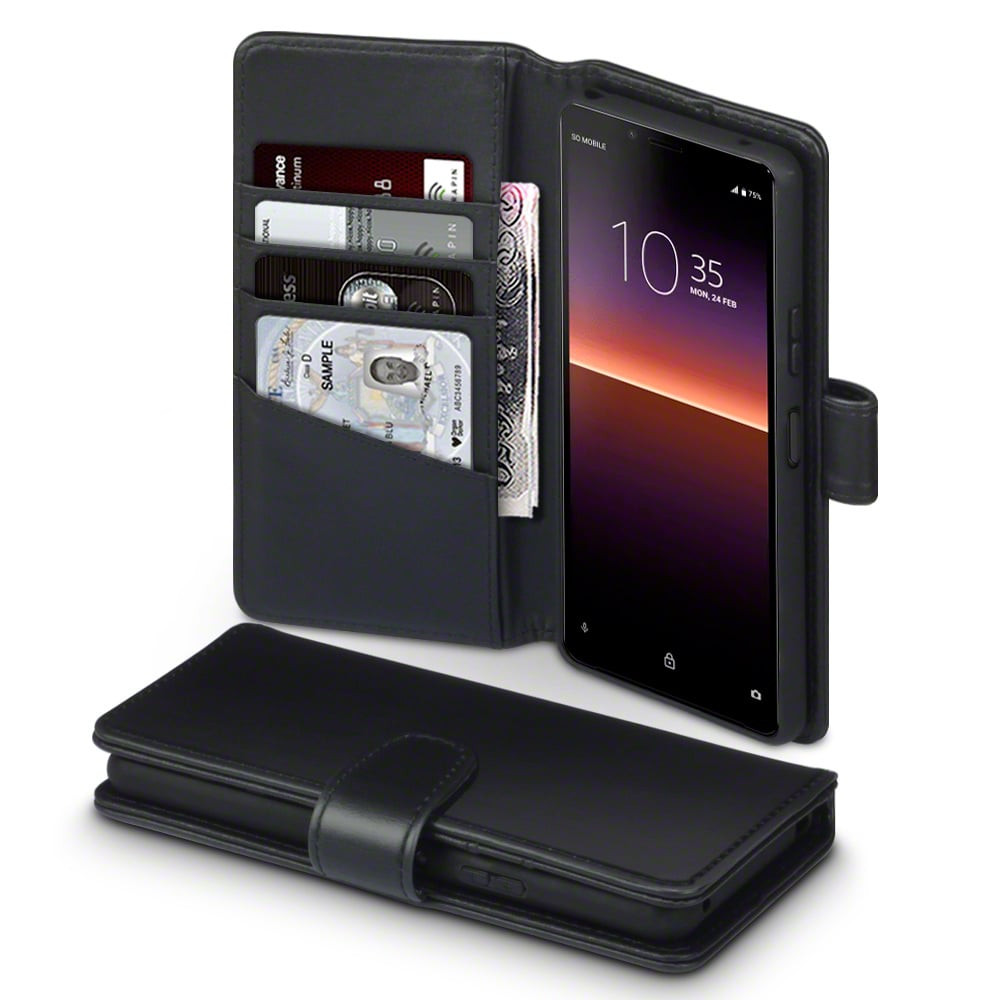 Qubits - luxe echt lederen wallet hoes - Sony Xperia 10 II - Zwart