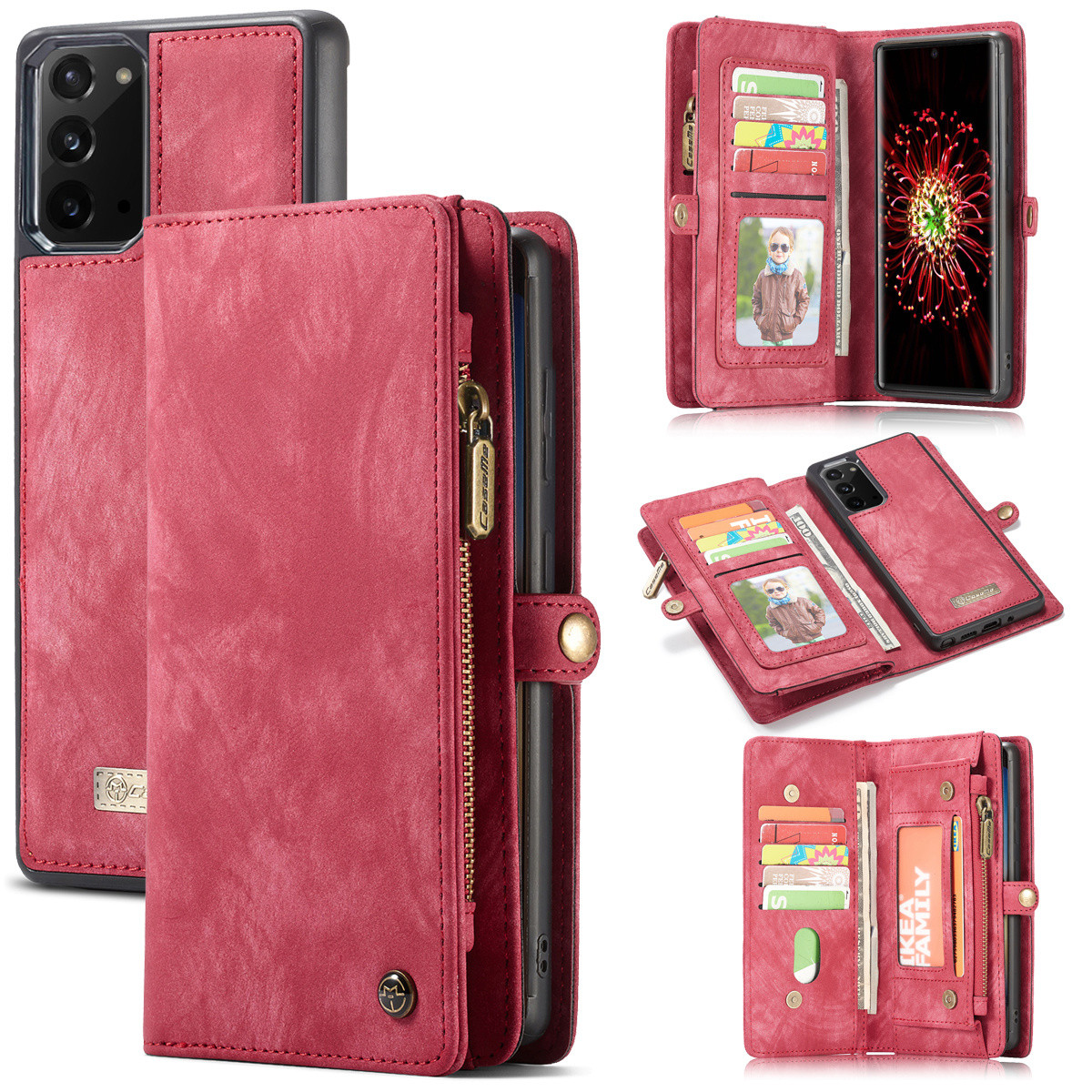 Caseme - vintage 2 in 1 portemonnee hoes - Samsung Galaxy Note 20 - Rood