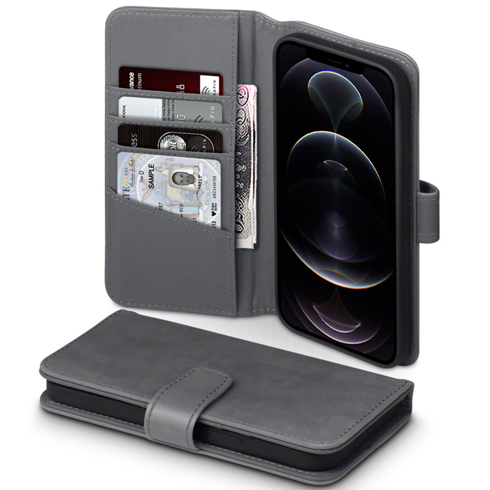 Qubits - luxe echt lederen wallet hoes - iPhone 12 Pro Max - Grijs