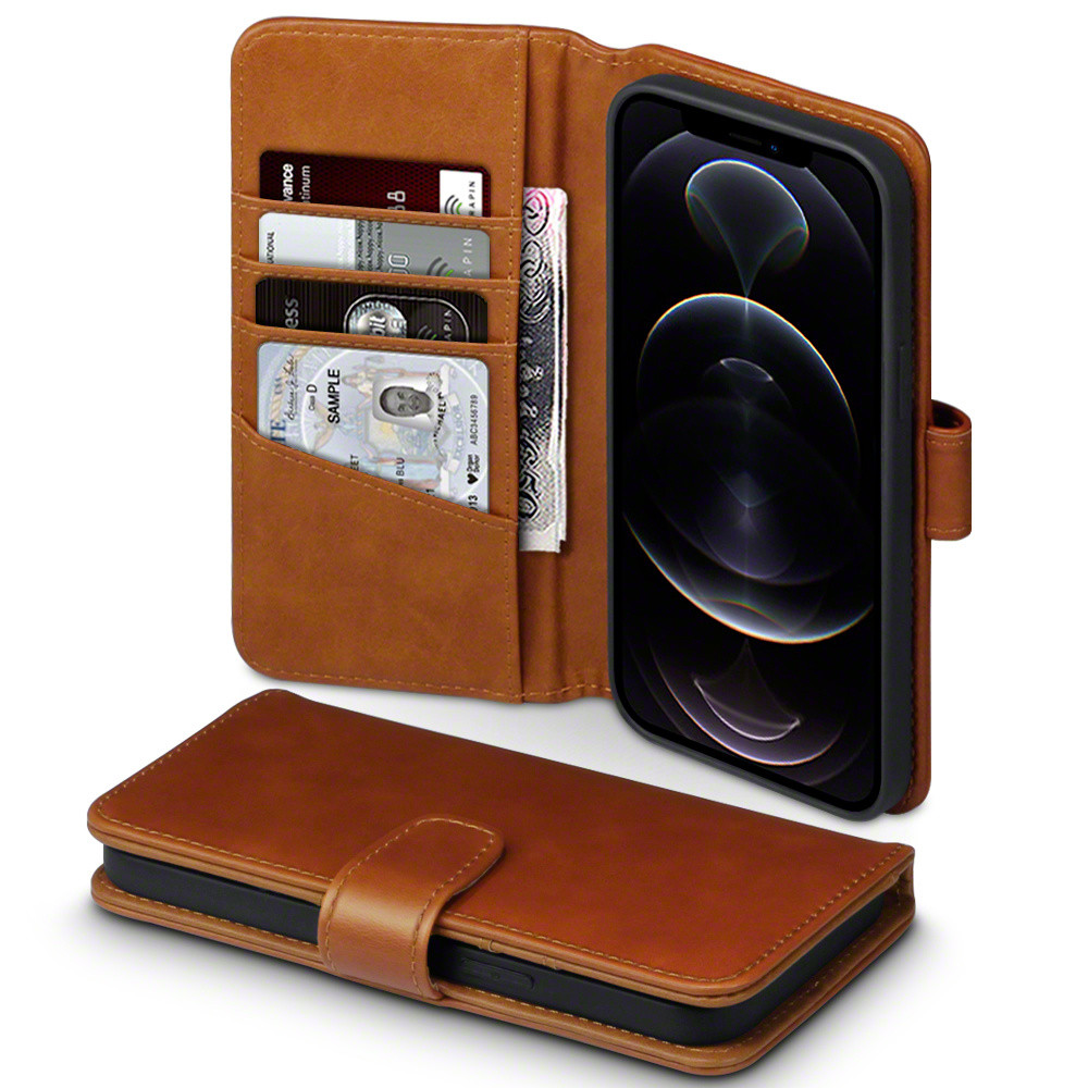 Qubits - luxe echt lederen wallet hoes - iPhone 12 Pro Max - Cognac
