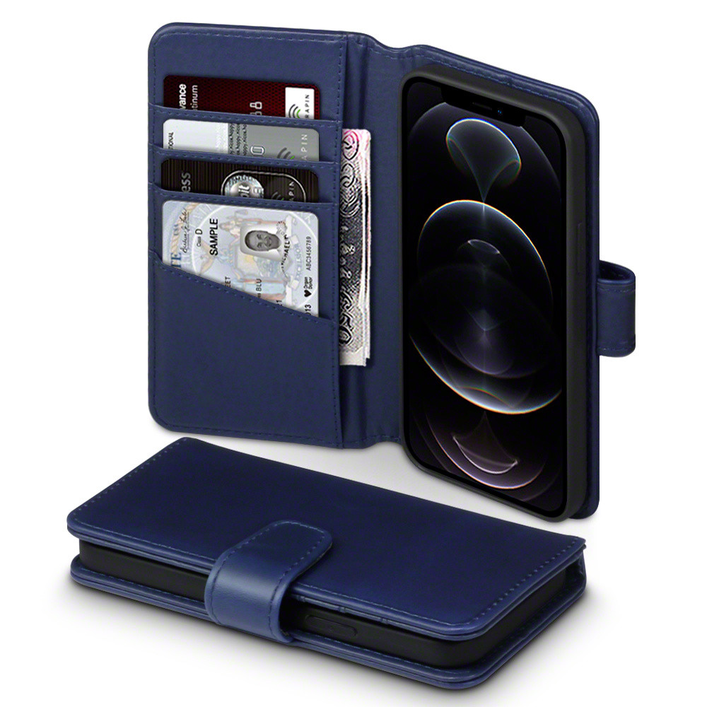 Qubits - luxe echt lederen wallet hoes - iPhone 12 / iPhone 12 Pro - Blauw