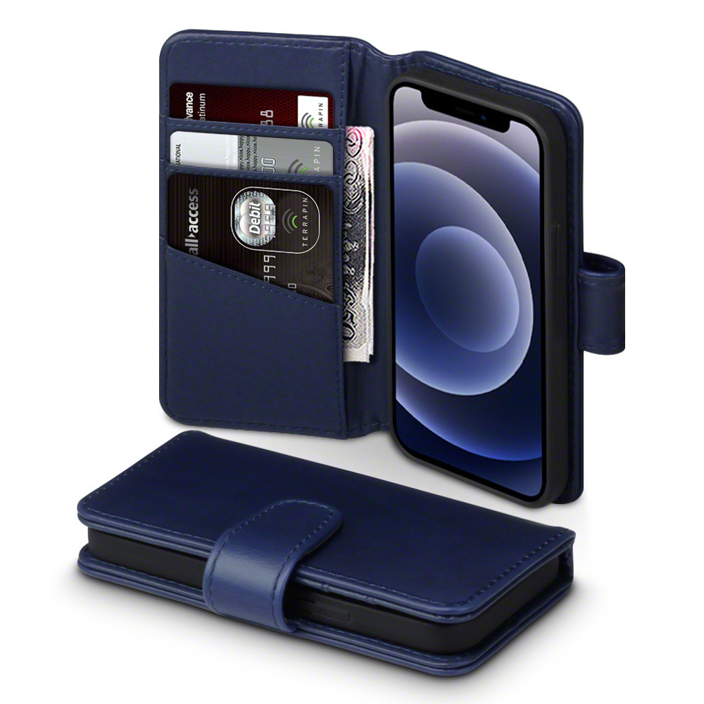 Qubits - luxe echt lederen wallet hoes - iPhone 12 Mini - Blauw