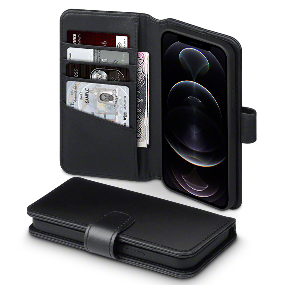 Qubits - luxe echt lederen wallet hoes - iPhone 12 / iPhone 12 Pro - Zwart