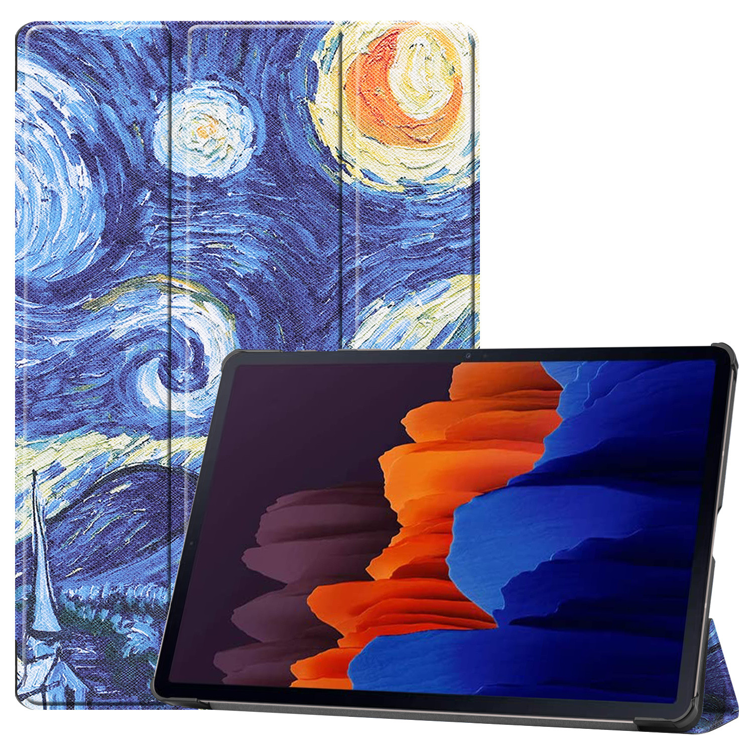 3-Vouw sleepcover hoes - Samsung Galaxy Tab S7 Plus / Tab S8 Plus - Van Gogh Sterrennacht