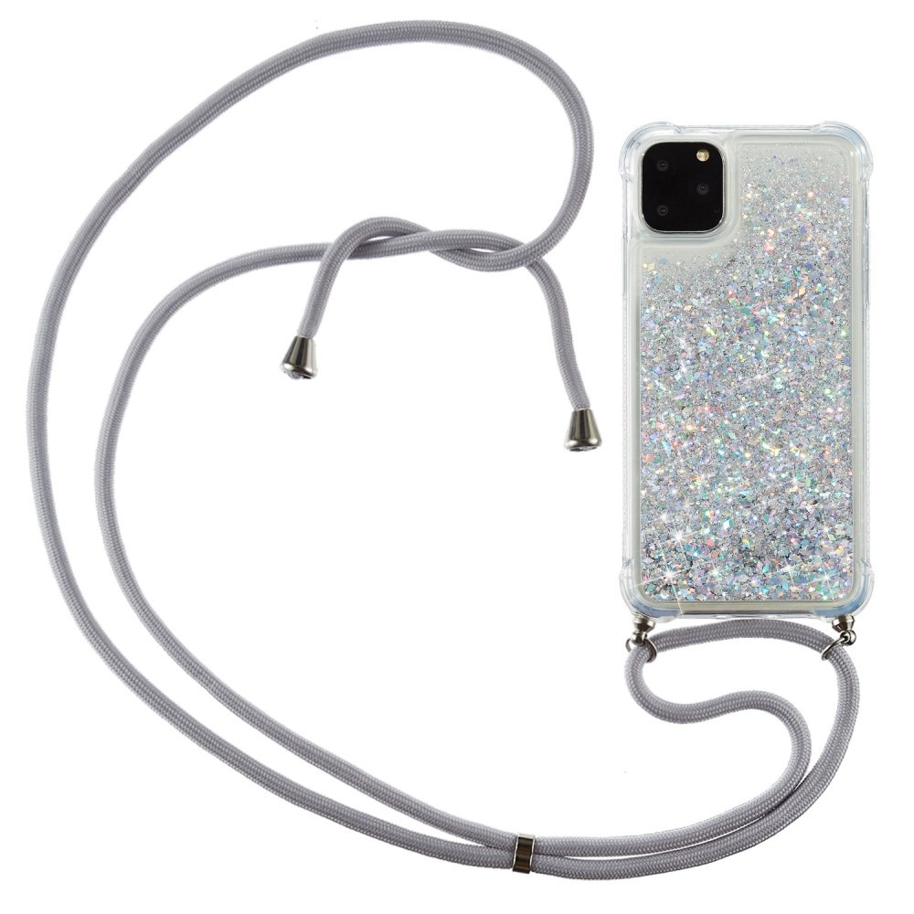 Lunso - Backcover hoes met koord - iPhone 12 / iPhone 12 Pro - Glitter Zilver