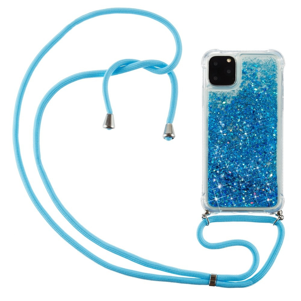 Lunso - Backcover hoes met koord - iPhone 12 / iPhone 12 Pro - Glitter Blauw