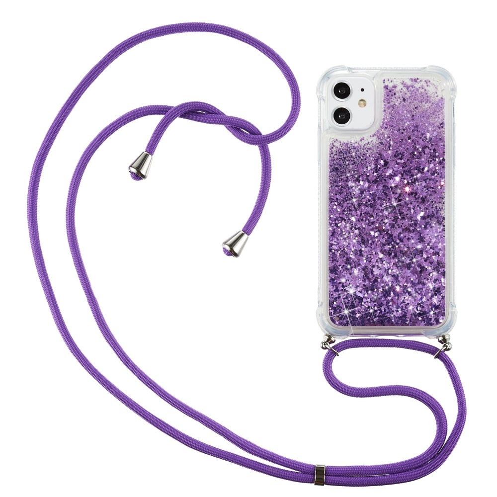 Lunso - Backcover hoes met koord - iPhone 12 Mini - Glitter Paars