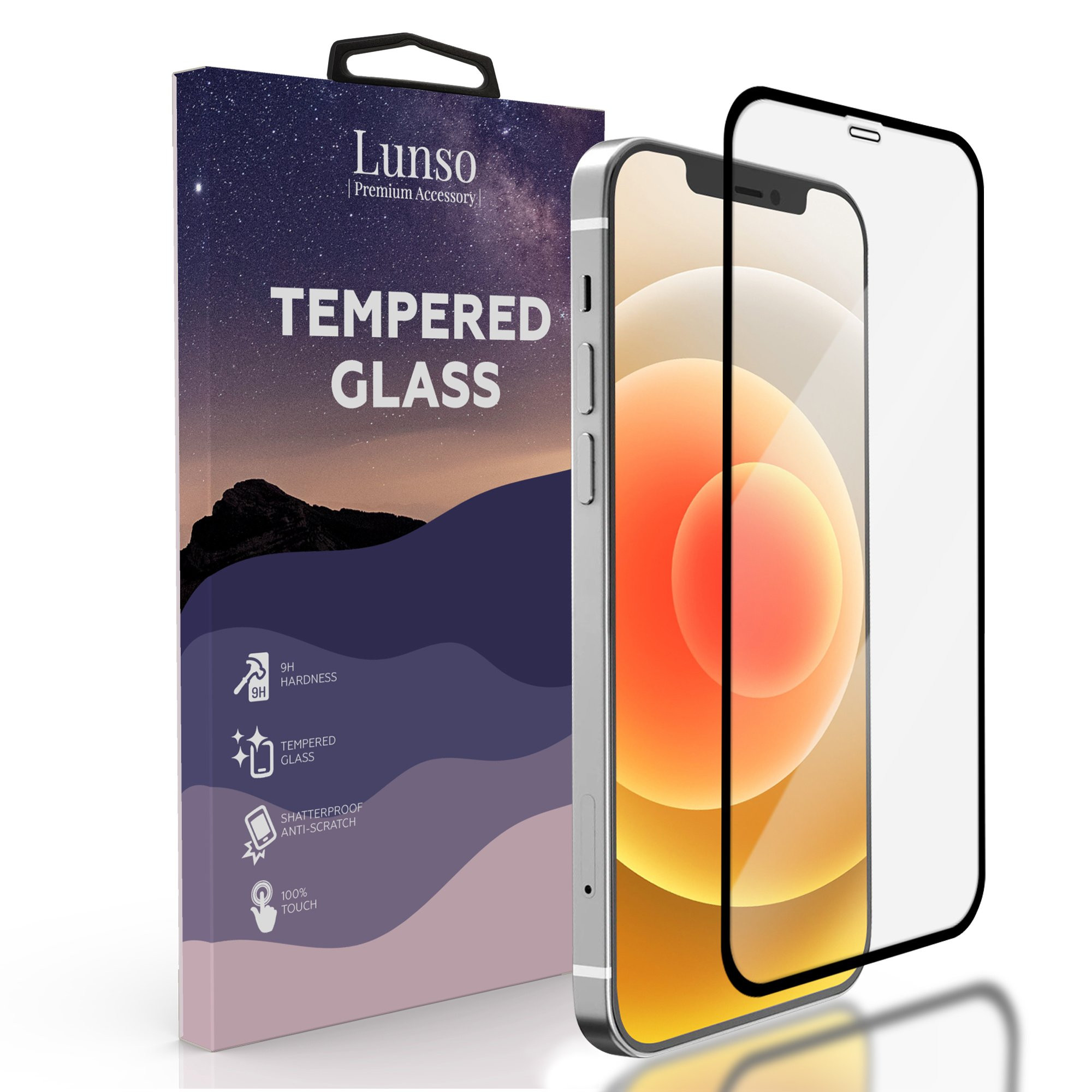 Lunso - Gehard Beschermglas - Full Cover Tempered Glass - iPhone 12 / iPhone 12 Pro - Black Edge