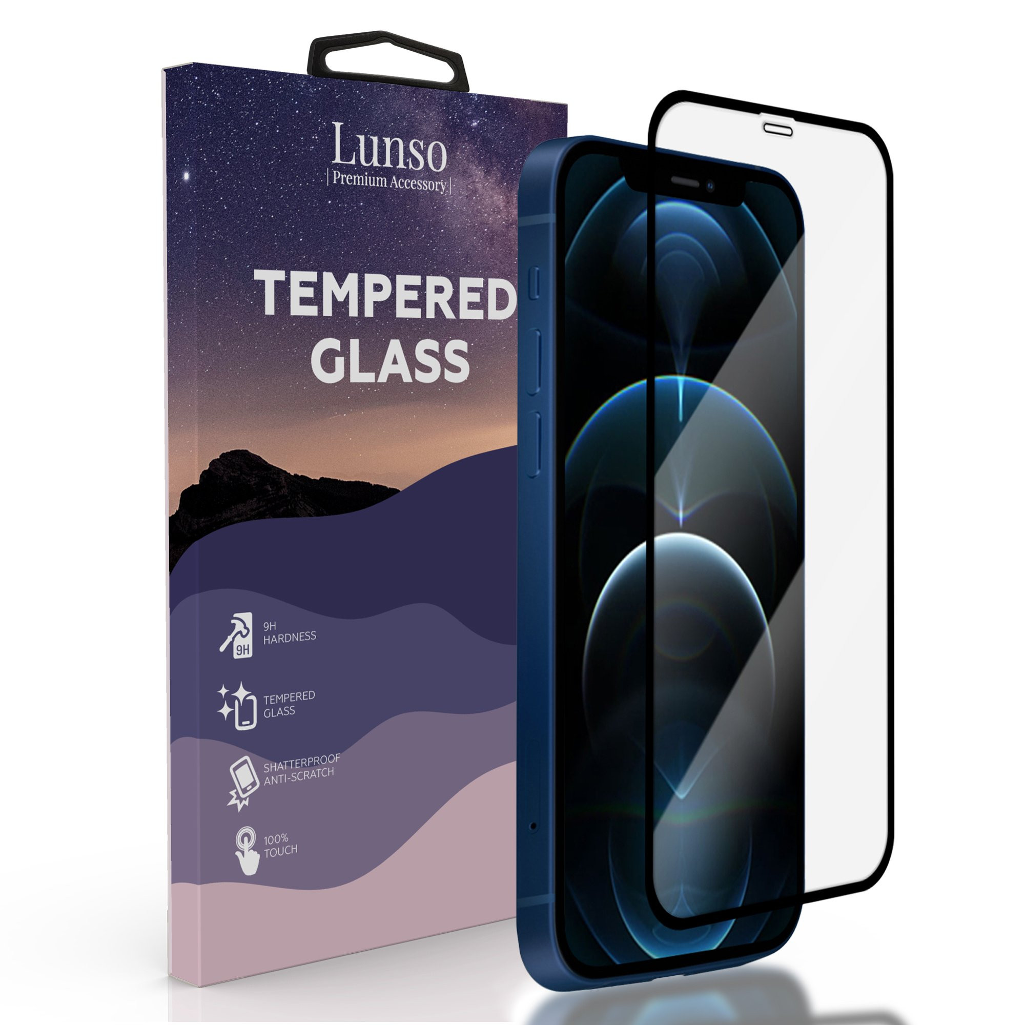 Lunso - Gehard Beschermglas - Full Cover Tempered Glass - iPhone 12 Pro Max - Black Edge
