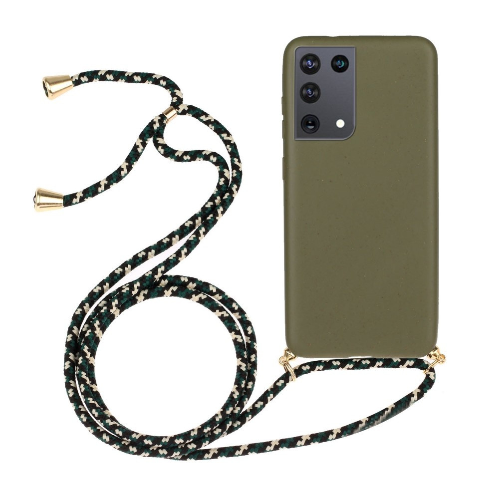 Lunso - Backcover hoes met koord - Samsung Galaxy S21 Ultra - Army Groen