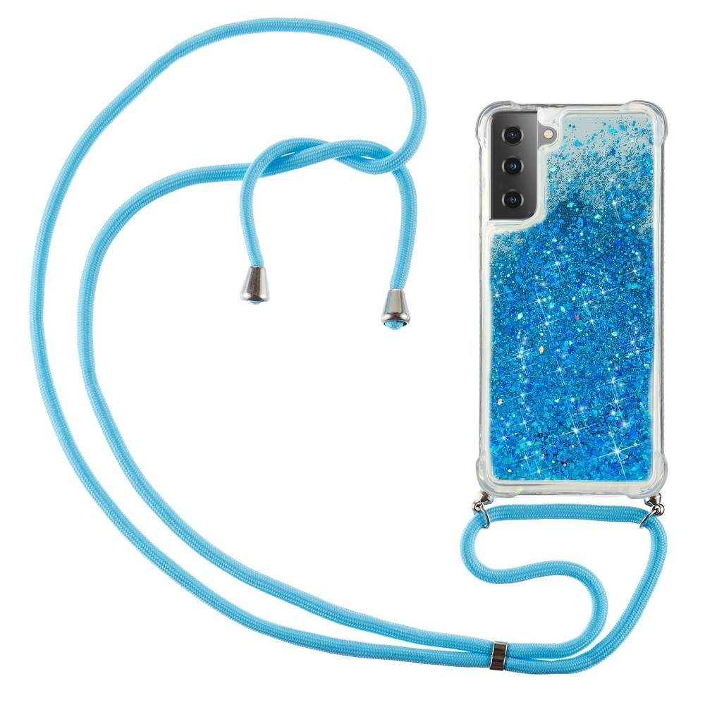 Lunso - Backcover hoes met koord - Samsung Galaxy S21 Plus - Glitter Blauw