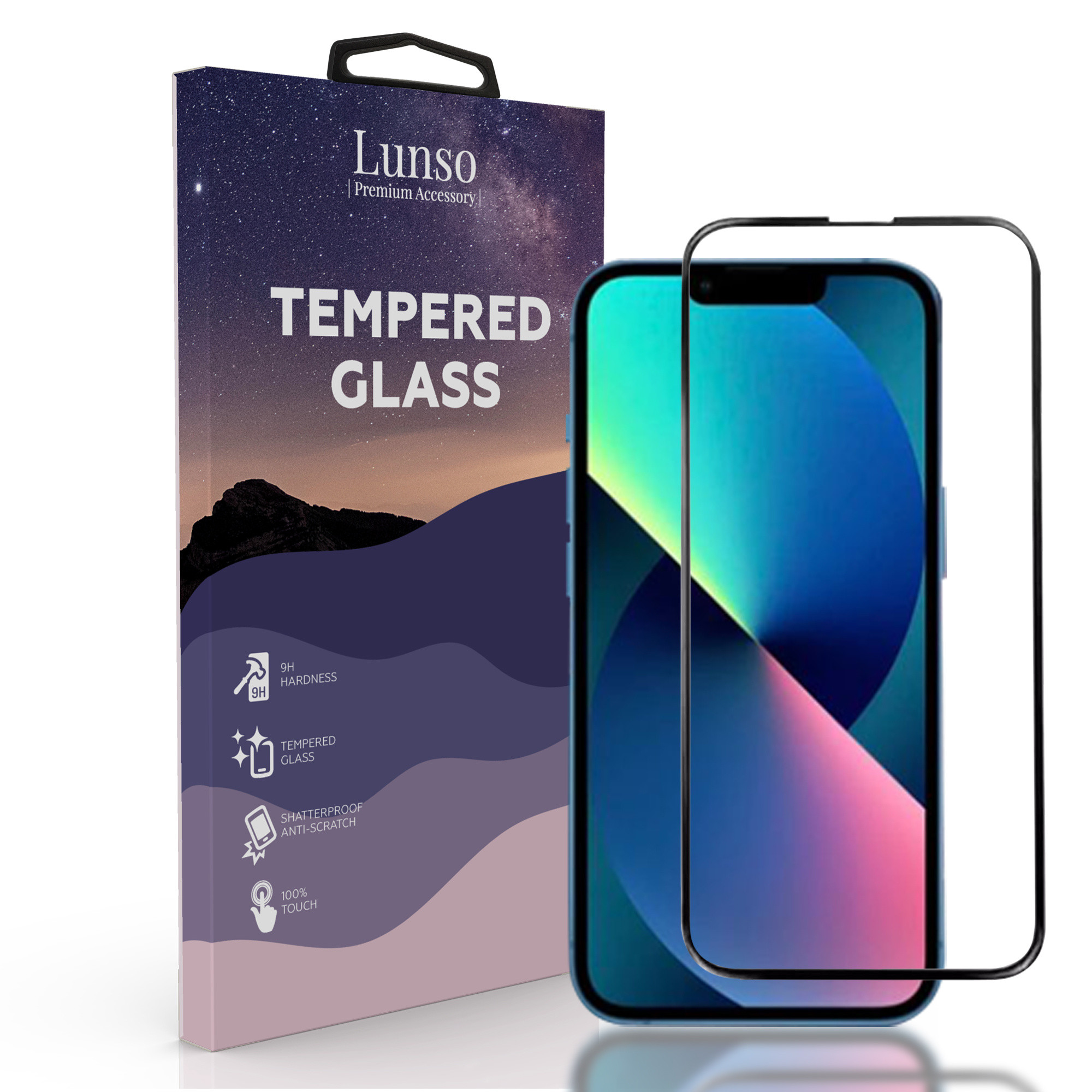 Lunso - Gehard Beschermglas - Full Cover Tempered Glass - iPhone 13 Mini - Black Edge