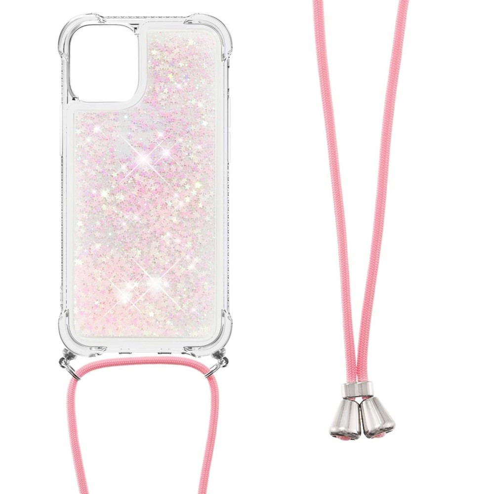 Lunso - Backcover hoes met koord - iPhone 13 Pro - Glitter Rose Zilver